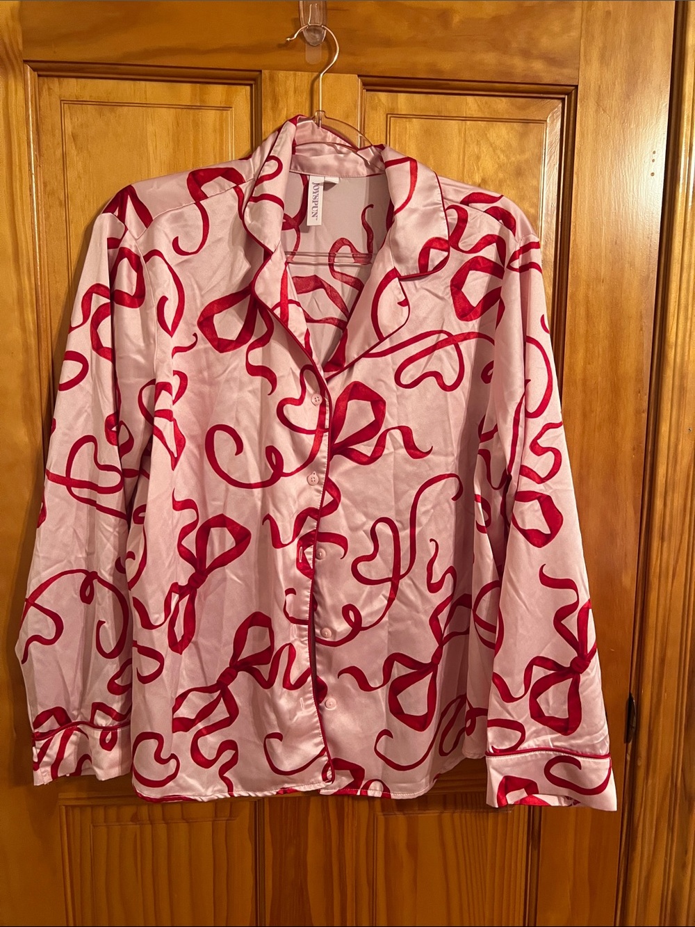 Silky Pink Ribbon-Print Pajama Top - Women